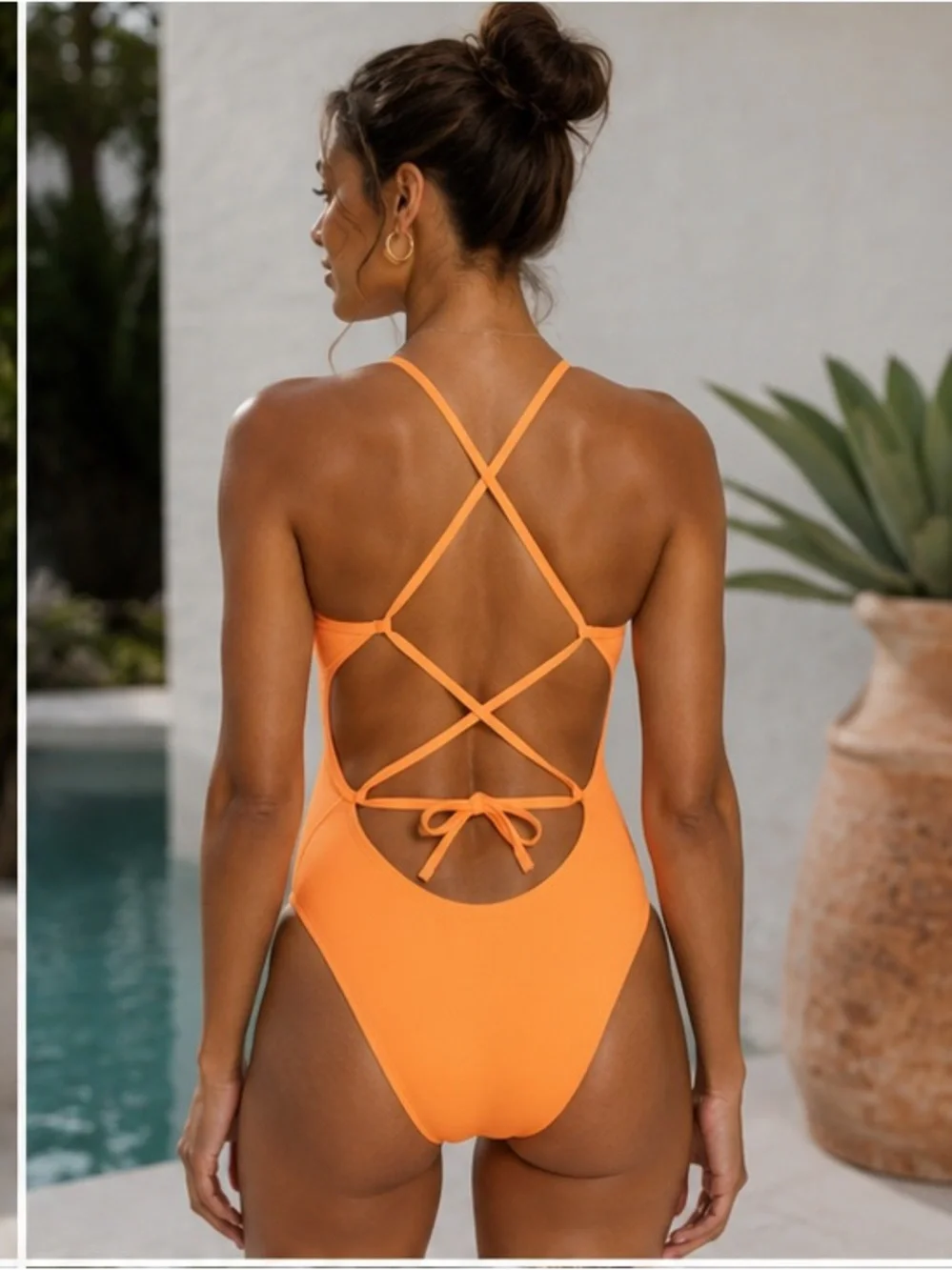 Nike hydrastrong tie back Orange One-Piece Swimsuit -flawed-